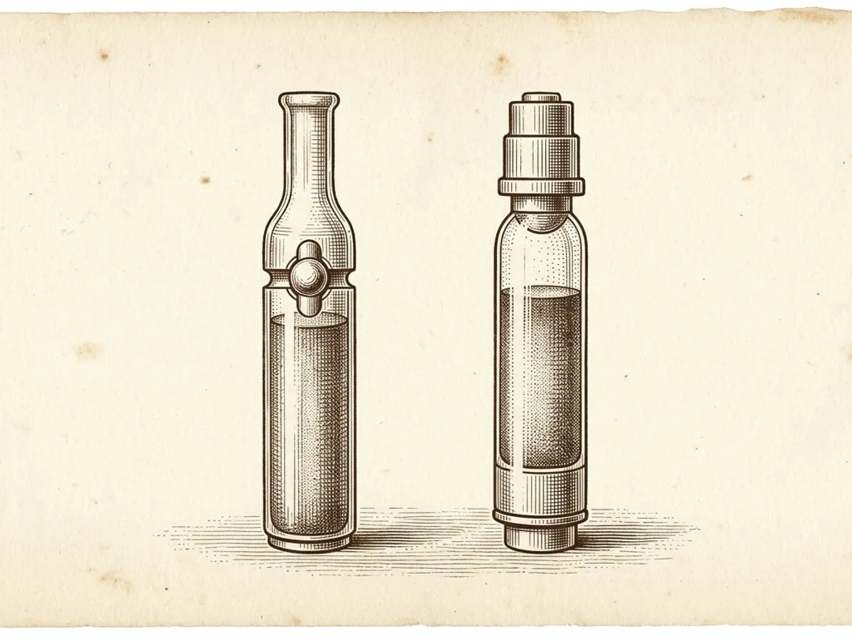 Two fountain pen cartridges side by side illustrating standard international and proprietary formats