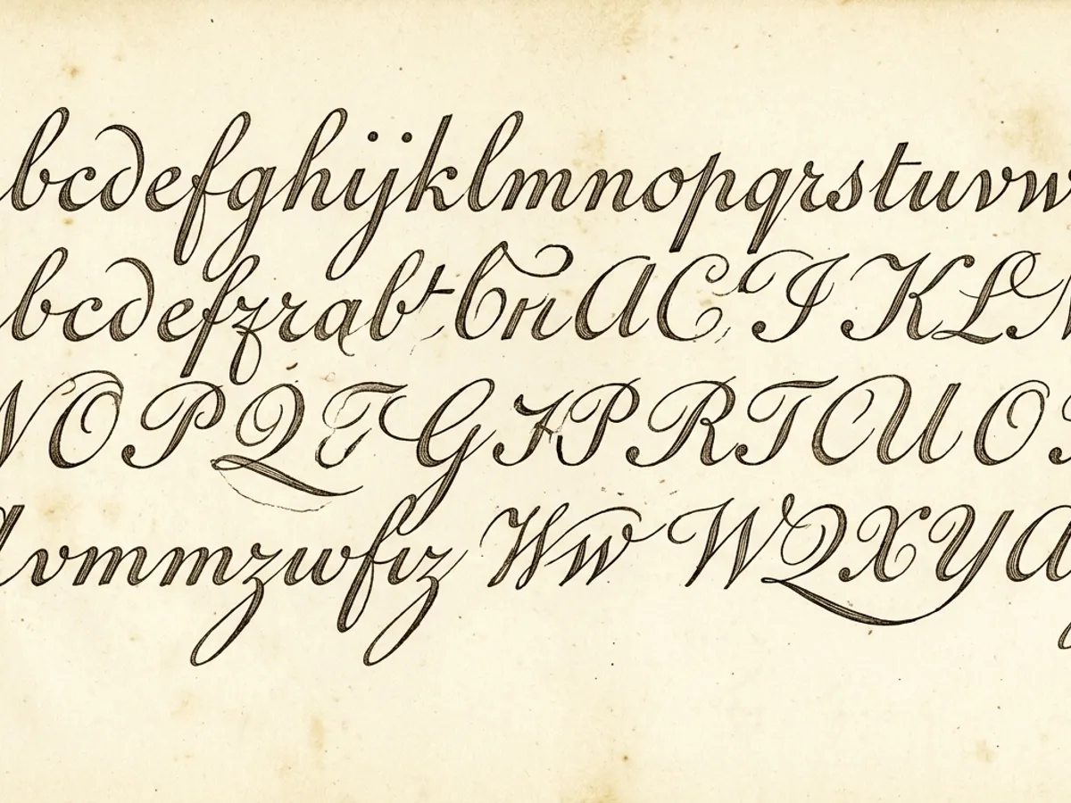 Writing sample on cream paper with thick horizontal strokes and thin vertical strokes showing stub nib line variation