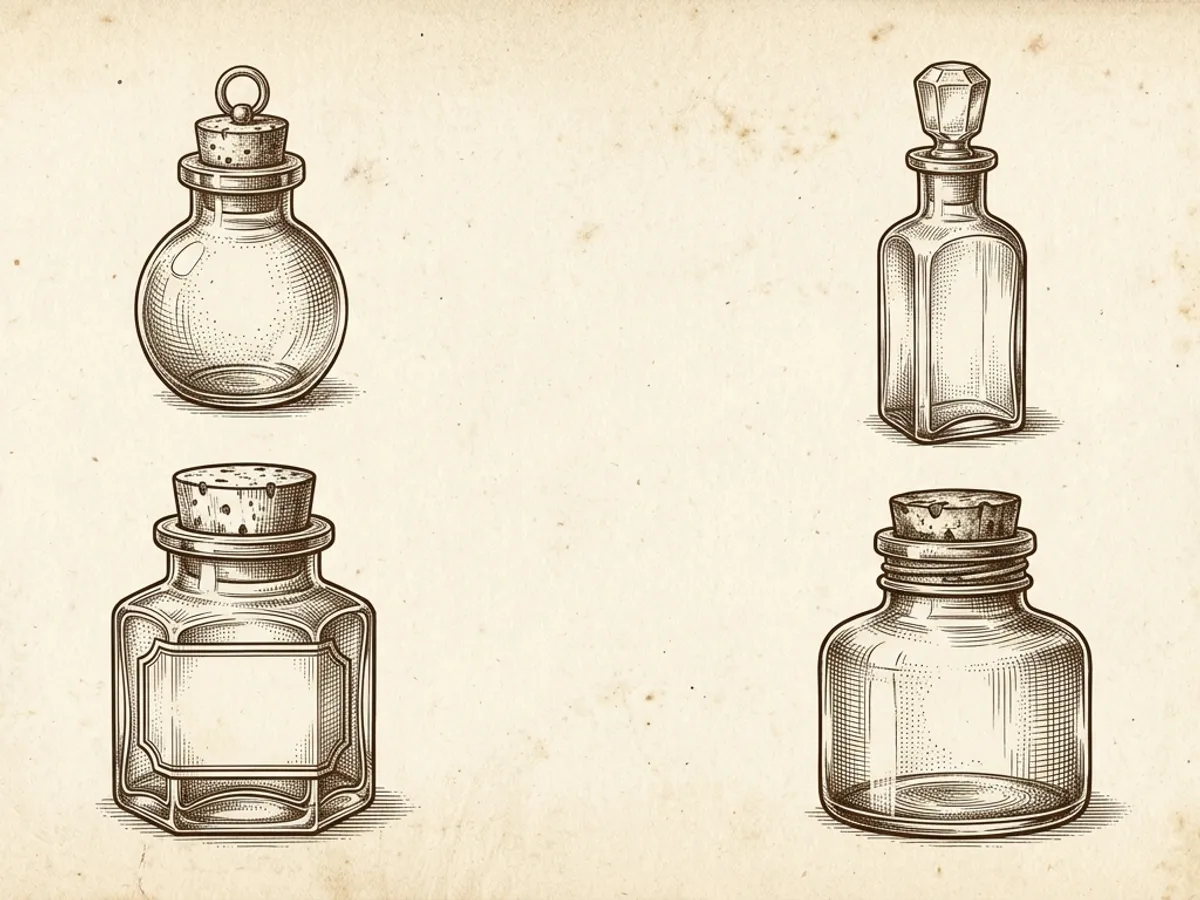 Four different fountain pen ink bottles representing a premium dye ink, a classic blue-black, a waterproof ink, and a carbon-pigmented option