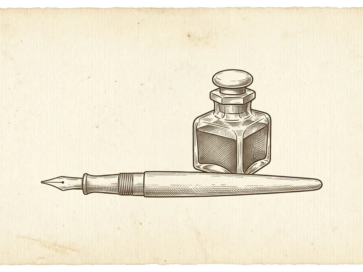 A fountain pen and a single ink bottle arranged as a recommended starter pairing for writers new to bottled ink