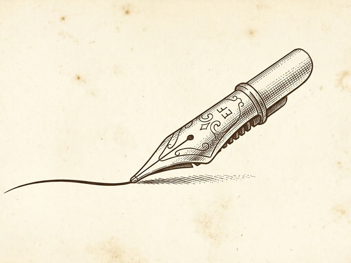 A steel fountain pen nib making a smooth, consistent ink line across cream writing paper with no skipping or variation