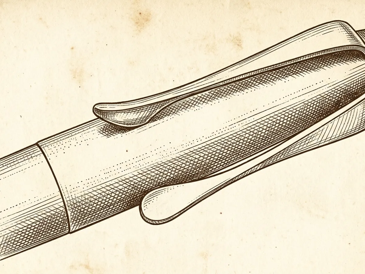 Close detail of the Lamy Studio propeller clip showing its wing geometry against the polished metal barrel.