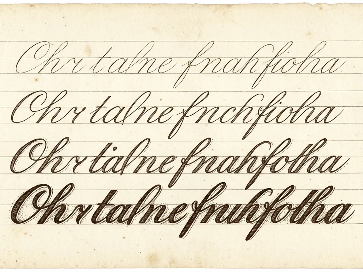 Four lines of handwriting on fountain-pen paper written with EF, F, M, and B nibs showing line width differences