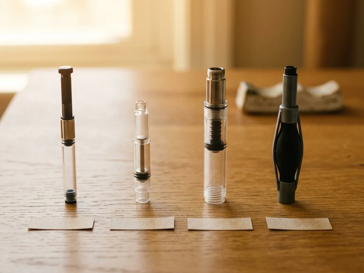 Four converter types in a row: Lamy Z26, Pilot CON-40, Pilot CON-70, and Platinum squeeze converter